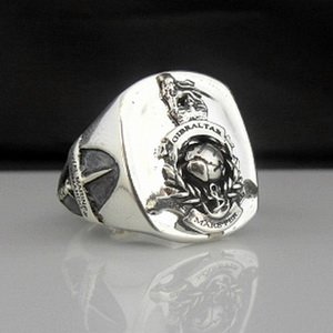 Royal Marines Commando Bespoke Oxidized Silver Emblem Ring