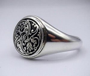 Ying and Yang Rose Flower Signet Ring Sterling Silver Ring