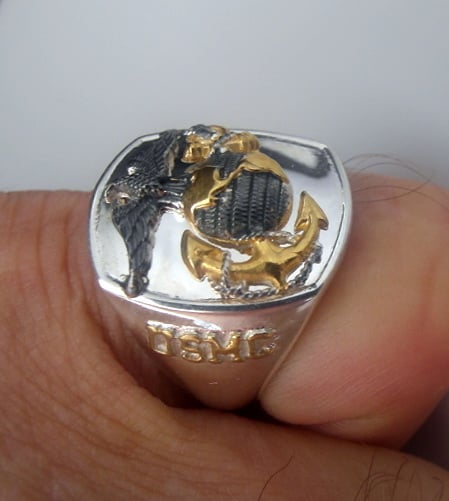 USMC PUNISHER MARINES SEALS NAVY US ARMY MILITARY RING STEEL SILVER GOLD PL D109