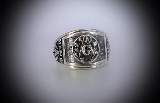 Masonic Silver Ring for Men Design Sterling Silver Cigar Band Style 33